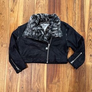 T2 Love Faux Fur Lined Metallic Moto Jacket Size 2